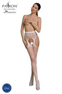 Эротические колготки-бодистокинг Passion ECO S001 white, с доступом, декор бабочки, подвязки SO7086 фото