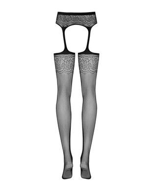 Сетчатые чулки-стокинги с цветочным рисунком Obsessive Garter stockings S207 S/M/L, черные, имитация SO7266 фото