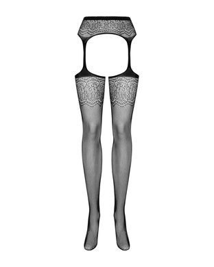 Сетчатые чулки-стокинги с цветочным рисунком Obsessive Garter stockings S207 S/M/L, черные, имитация SO7266 фото