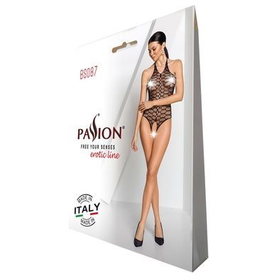 Бодистокинг в крупную сетку Passion BS087 black, открытая спина, халтер, с доступом SO6379 фото