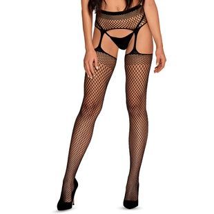 Панчохи-стокінги із сітки різного розміру Obsessive Garter stockingsS815S/M/L, чорні, імітація гарте SO7274 фото