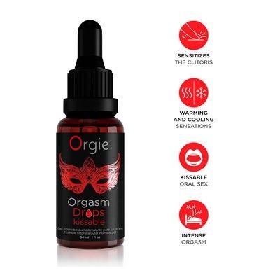 Збуджуючі краплі для клітора Orgie Orgasm Drops Kissable, 30 мл, тепло-холод, смак яблука SX1531 фото