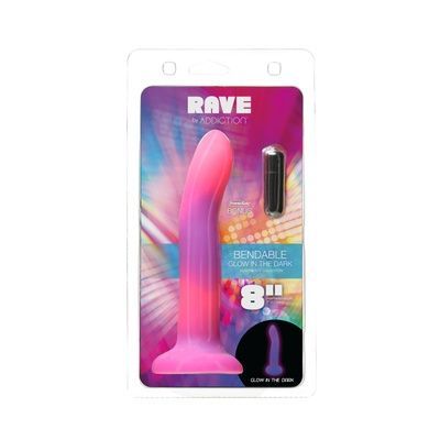 Фалоімітатор, що світиться у темряві, ADDICTION - Rave - 8" Glow in the Dark Dildo - Pink Purple SO6850 фото