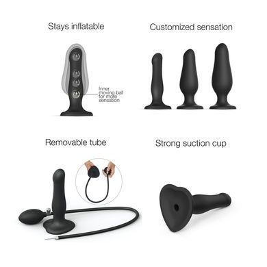 Надувной фаллоимитатор Strap-On-Me INFLATABLE DILDO PLUG - NOIR, шарик внутри, диаметр до 6 см SO7383 фото