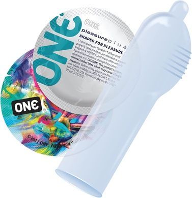 Набор презервативов ONE Pleasure Plus, 100 шт, с ребристым участком на конце, упаковка-тубус SX0738 фото
