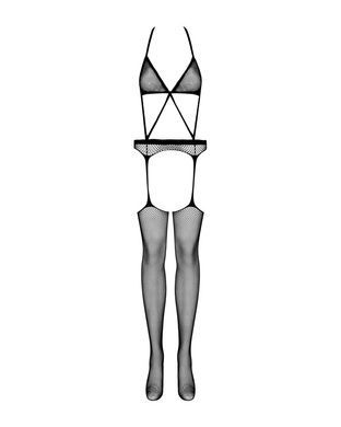 Сітчастий бодістокінг з імітацією топа, пояса та панчохи Obsessive Bodystocking N108 S/M/L, чорний, SO7252 фото