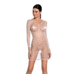 Бодистокинг-платье с глубоким воротом Passion BS093 white, длинные рукава SO6399 фото