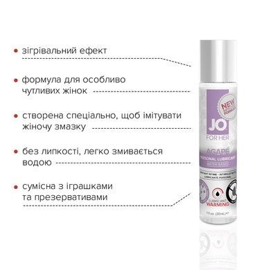 Разогревающая смазка System JO AGAPE - WARMING (30 мл) без глицерина, гликоля и парабенов SO1493 фото