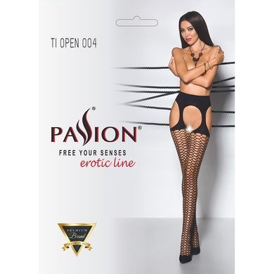 Еротичні колготки TIOPEN 004 nero 1/2 (fishnet 40 den) - Passion, імітація панчох і пояса PS24506 фото