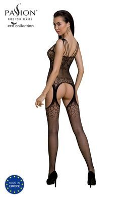 Бодістокінг Passion ECO BS004 black, відкритий доступ, імітація підв&rsquo;язок, квітковий декор SO7071 фото