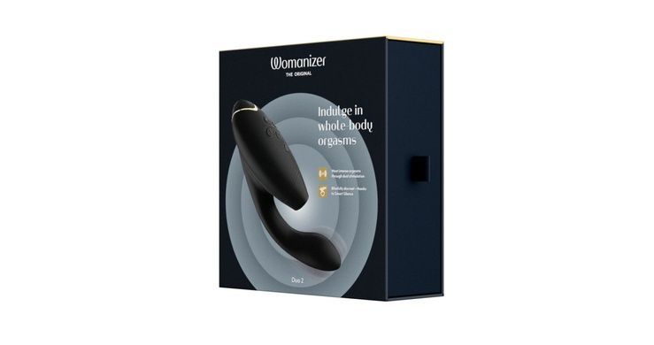 Подвійний вакуумний кліторальний стимулятор з вібрацією Womanizer Duo 2 - Black, незалежні двигуни SO8754 фото