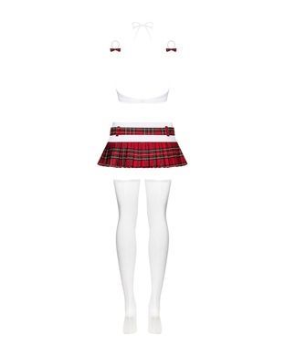 Еротичний костюм школярки з мініспідницею Obsessive Schooly 5pcs costume L/XL, біло-червоний, топ, с SO7305 фото
