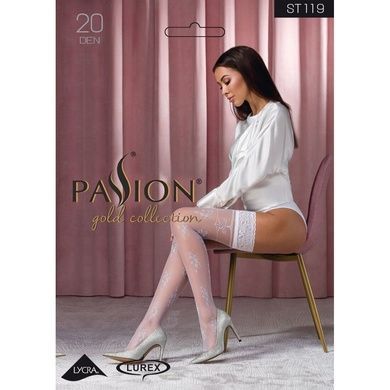 Чулки Passion ST119 3/4 белые, на ажурной силиконовой резинке, с цветочным декором и люрексовой нить SO5783 фото